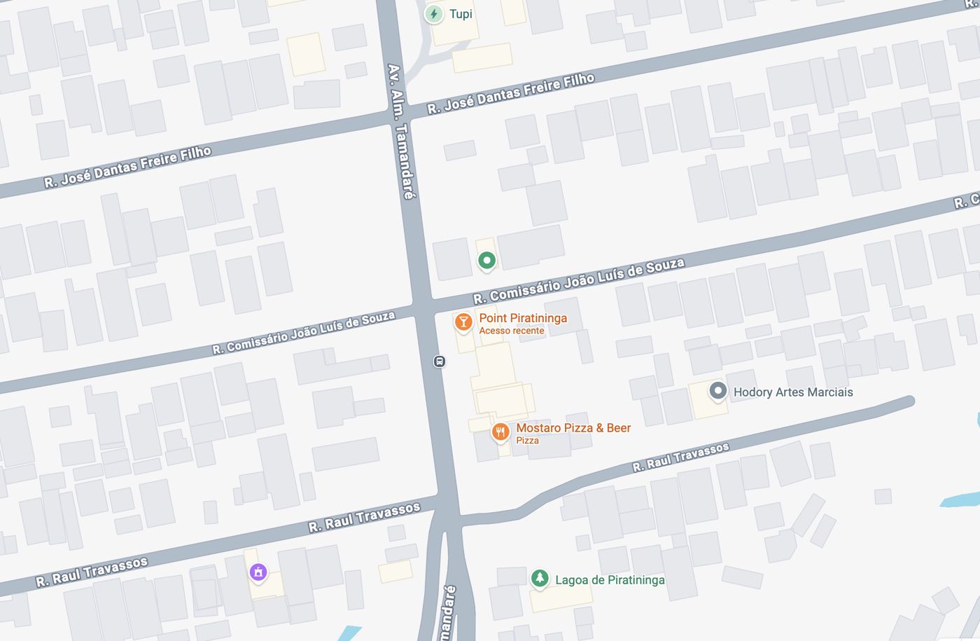 Mapa mostrando o Point Piratininga na Av. Almirante Tamandaré, esquina com a R. Comissário João Luís de Souza